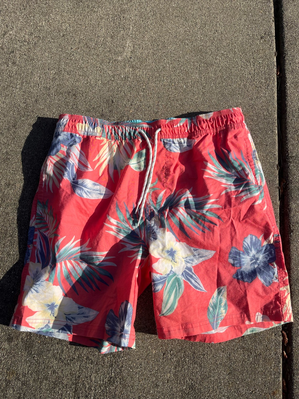 Coral Tropical Floral Swim Trunks